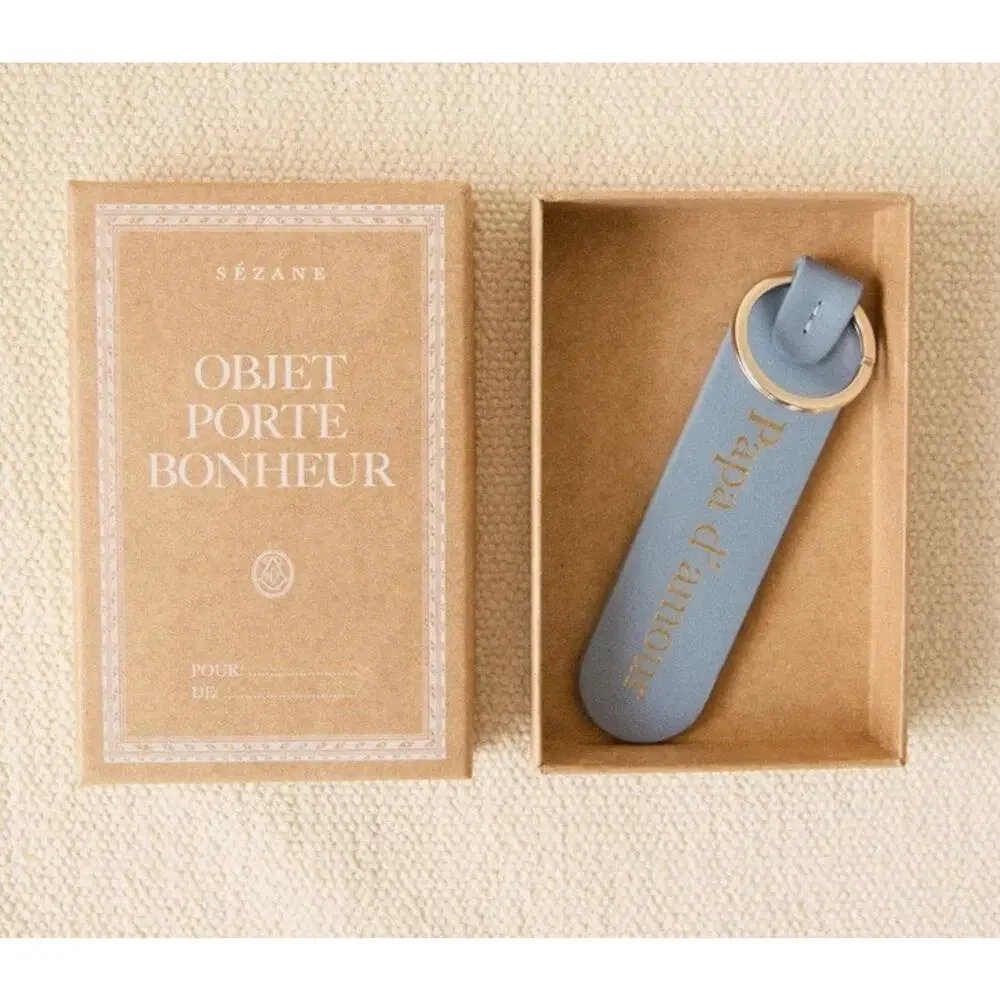 Sezane Keychain Papa D'amour Storm Blue Leather Keychain Father's Day Gift NIB